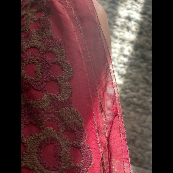 Cynthia Steffe Garnet Silk Skirt, Sheer overlay lined w-floral embroidery, 6 - Picture 3 of 6